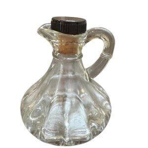 Small Clear Glass Oil/Vinegar Cruet With Handle & Black Screw Cap